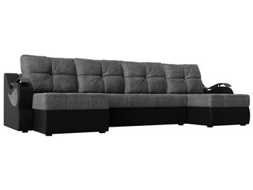 П-образный диван Меркурий П, Серый/черный (рогожка/экокожа) в Ангарске