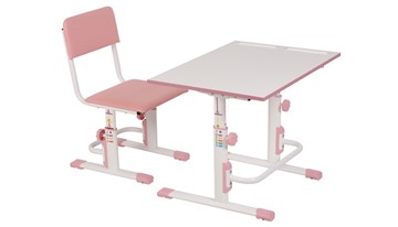 Растущий комплект мебели POLINI Kids Растущая парта-трансформер М1 и стул регулируемый L Белый-розовый в Братске