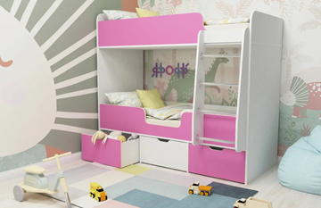 Двухэтажная детская кровать Малыш двойняшка 70х160, корпус Белое дерево, фасад Розовый в Братске