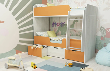 Двухэтажная детская кровать Малыш двойняшка 70х160, корпус Винтерберг, фасад Оранжевый в Братске