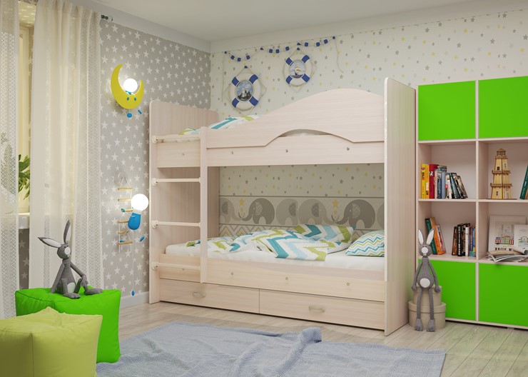 Двухъярусная детская кровать Мая на щитах, цвет Млечный дуб в Братске - изображение 2