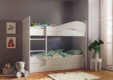 Детская 2-этажная кровать Мая с 2 ящиками на щитах, цвет Млечный дуб в Ангарске - предосмотр