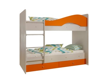 Двухэтажная детская кровать Мая с 2 ящиками на щитах, корпус Млечный дуб, фасад Оранжевый в Братске - предосмотр 4