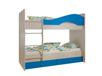 Детская двухэтажная кровать Мая с 2 ящиками на щитах, корпус Млечный дуб, фасад Синий в Ангарске - предосмотр 4