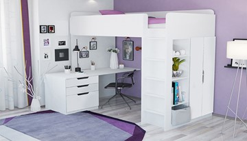Кровать детская с письменным столом и шкафом POLINI Kids Simple Белый в Братске - предосмотр 1