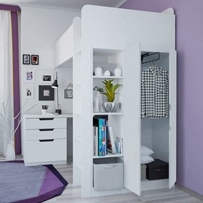 Кровать детская с письменным столом и шкафом POLINI Kids Simple Белый в Ангарске - предосмотр 3