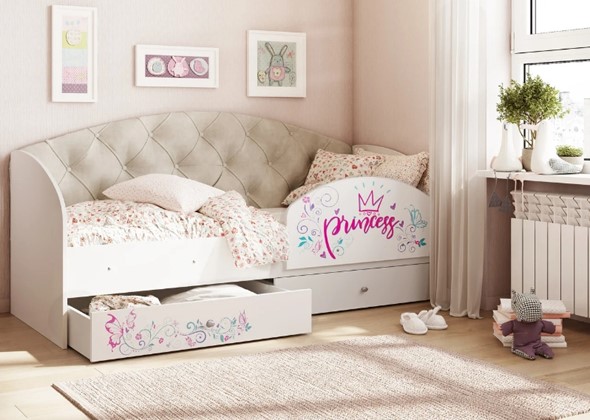 Детская кровать Эльза с бортиком, Бежевый (латы) в Ангарске - изображение