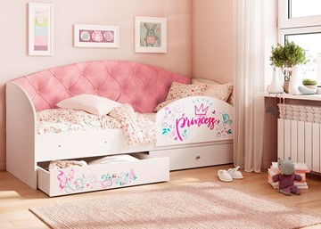Кровать с ящиками Эльза с бортиком, Розовый (латы) в Ангарске