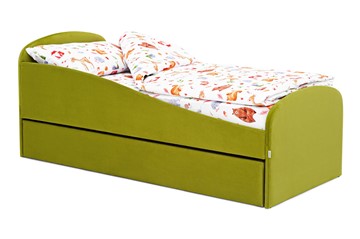 Мягкая кровать с ящиком Letmo оливковый (велюр) в Ангарске