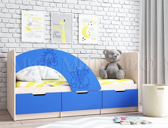 Кровать с ящиками Юниор-3, синий матовый в Ангарске - изображение