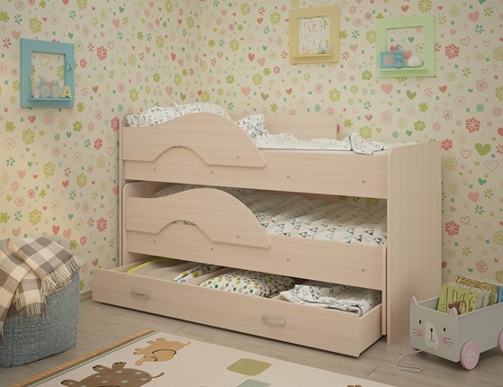 Двухэтажная детская кровать Радуга 1.6 с ящиком, цвет Млечный дуб в Братске - изображение