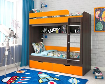 Детская 2-ярусная кровать Юниор-5, каркас Бодего, фасад Оранжевый в Ангарске - предосмотр