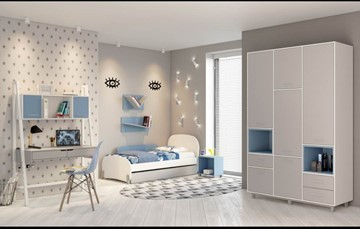 Комплект мебели для детской POLINI Kids Mirum №1 Белый / Серый / Голубой в Ангарске