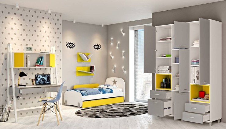 Комплект мебели для детской POLINI Kids Mirum №1 Белый / Серый / Желтый в Ангарске - изображение