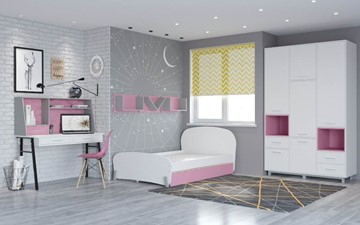 Мебель для детской POLINI Kids Mirum №4 Белый / Серый / Розовый в Ангарске