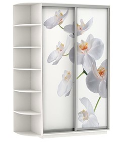 Шкаф Хит, 1500x600x2200, фотопечать, со стеллажом, белая орхидея, белый снег в Братске