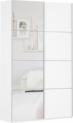 Шкаф Прайм (ДСП/Зеркало) 1600x570x2300, белый снег в Ангарске - изображение