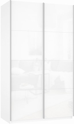 Шкаф-купе Прайм (Белое стекло/Белое стекло) 1200x570x2300, белый снег в Ангарске - изображение