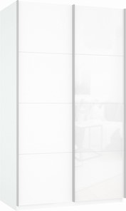 Шкаф 2-х дверный Прайм (ДСП/Белое стекло) 1200x570x2300, белый снег в Братске