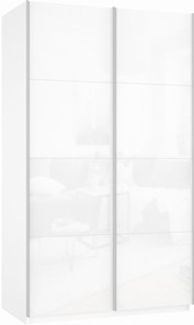 Шкаф-купе двухдверный Прайм (Белое стекло/Белое стекло) 1400x570x2300, белый снег в Братске - предосмотр