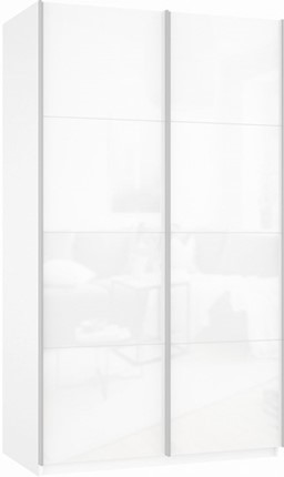 Шкаф-купе двухдверный Прайм (Белое стекло/Белое стекло) 1400x570x2300, белый снег в Ангарске - изображение
