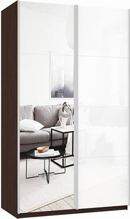 Шкаф двухдверный Прайм (Зеркало/Белое стекло) 1400x570x2300, венге в Братске - изображение