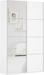 Шкаф 2-х дверный Прайм (ДСП/Зеркало) 1400x570x2300, белый снег в Братске