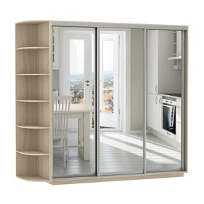 Шкаф 3-х дверный Экспресс (3 зеркала), со стеллажом 2100х600х2400, шимо светлый в Ангарске