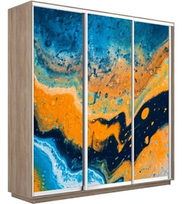 Шкаф 3-х дверный Экспресс 2100х450х2200, Абстракция оранжево-голубая/дуб сонома в Ангарске