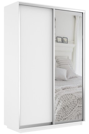 Шкаф Экспресс (ДСП/Зеркало) 1200х600х2400, белый снег в Ангарске - изображение