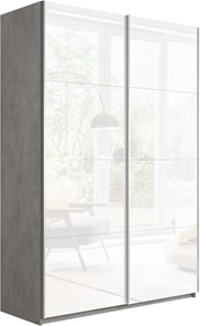 Шкаф двухдверный Прайм (Белое стекло/Белое стекло) 1200x570x2300, бетон в Братске