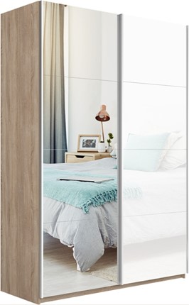 Шкаф 2-створчатый Прайм (Зеркало/Белое стекло) 1400x570x2300, дуб сонома в Братске - изображение