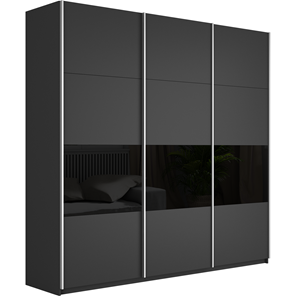Шкаф 3-х створчатый Широкий Прайм (ДСП / Черное стекло) 2400x570x2300, Серый диамант в Ангарске