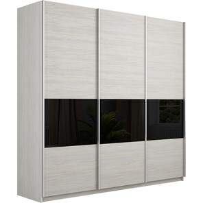 Шкаф 3-дверный Широкий Прайм (ДСП / Черное стекло) 2400x570x2300, Ясень Анкор светлый в Ангарске