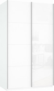 Шкаф Прайм (ДСП/Белое стекло) 1400x570x2300, белый снег в Братске