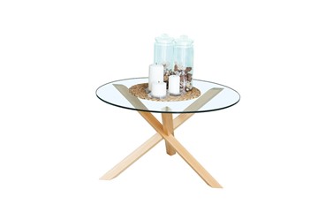 Круглый столик Оникс-3, Натуральный массив/Прозрачное стекло в Братске - предосмотр 1