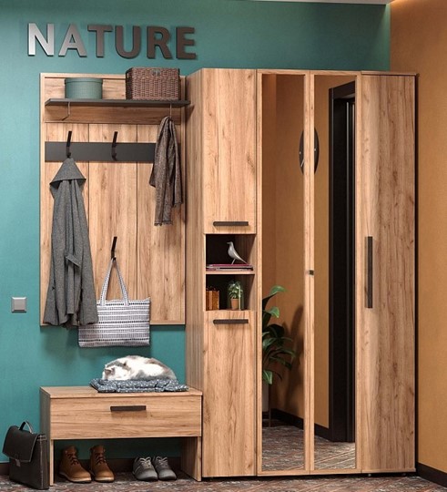 Шкаф для прихожей Nature 87, фасад зеркало, Дуб табачный Craft-Черный в Ангарске - изображение 5
