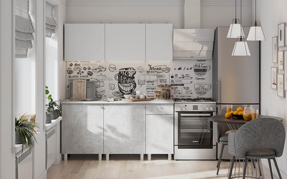 Гарнитур на кухню КГ-1 1600, белый/белый/цемент светлый/антарес в Братске - изображение