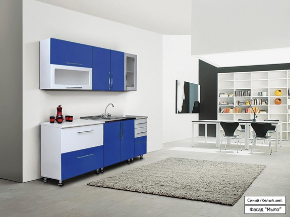 Кухонный гарнитур Мыло 224 2000х718, цвет Синий/Белый металлик в Братске - изображение