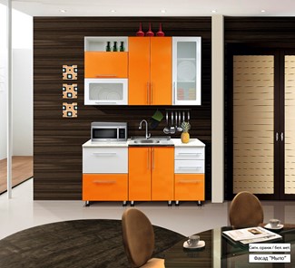 Гарнитур на кухню Мыло 224 1600х718, цвет Оранжевый/Белый металлик в Ангарске