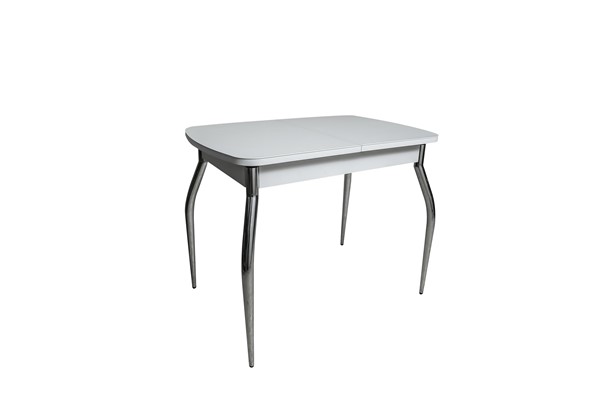 Кухонный стол раскладной ПГ-02СТ белое/белое/хром фигурные в Ангарске - изображение