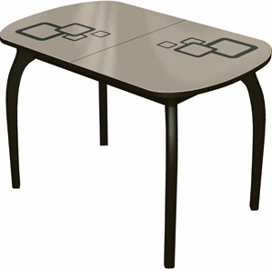 Кухонный стол раздвижной Ривьера мини дерево №1, Рисунок квадро (стекло молочное/коричневый/венге) в Ангарске