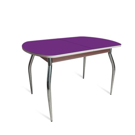 Кухонный раскладной стол ПГ-02 СТ2, дуб молочный/фиолетовое стекло/35 хром гнутые металл в Ангарске - изображение