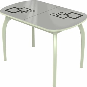 Кухонный стол раздвижной Ривьера мини дерево №1, Рисунок квадро (стекло белое/черный/белый) в Ангарске