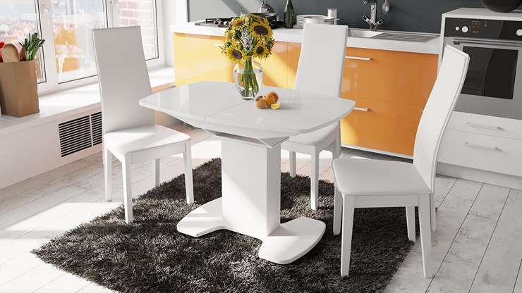 Кухонный раскладной стол Портофино (СМ(ТД)-105.01.11(1)), цвет  Белый глянец/Стекло белое в Ангарске - изображение 1