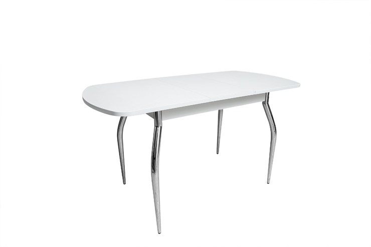 Кухонный стол раскладной ПГ-02СТ белое/белое/хром фигурные в Ангарске - изображение 1