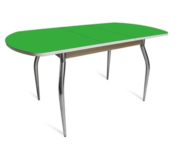 Кухонный стол раскладной ПГ-07 СТ2, дуб молочный/зеленое стекло/35 хром гнутые металл в Ангарске - предосмотр