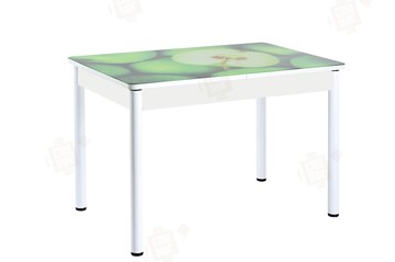 Обеденный раздвижной стол Айсберг-02 СТФ, белое лдсп/зеленые яблоки/ноги крашеные в Братске