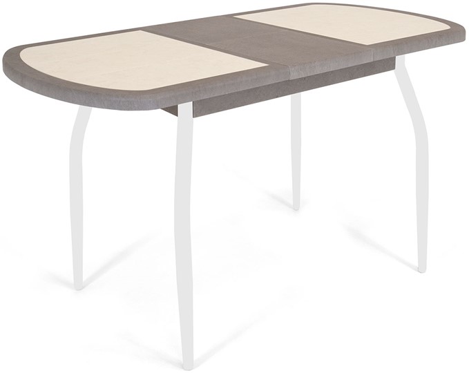 Кухонный раздвижной стол Будапешт-мини ПЛ (ноги белые, плитка бежевая/серый камень) в Ангарске - изображение 2