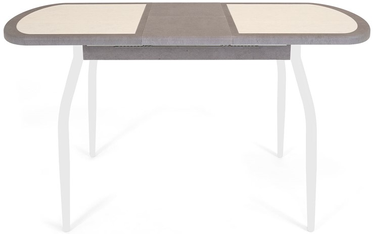 Кухонный раздвижной стол Будапешт-мини ПЛ (ноги белые, плитка бежевая/серый камень) в Ангарске - изображение 3